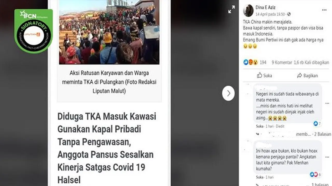 Gambar Tangkapan Layar Berita Tentang TKA China