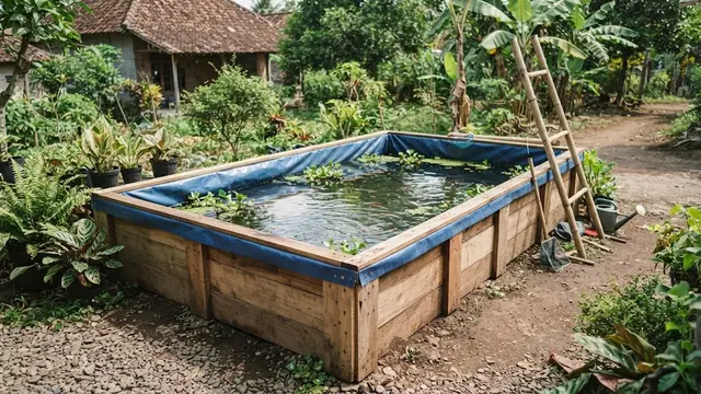 Kolam Terpal dengan Rangka Kayu Sederhana