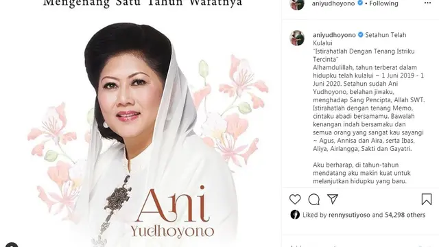 SBY mencurahkan perasaannya tentang mendiang Ani Yudhoyono (Foto: Instagram/@aniyudhoyono)