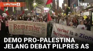 Para demonstran pro-Palestina turun ke jalan di Philadelphia menjelang debat presiden antara Kamala Harris dan Donald Trump.