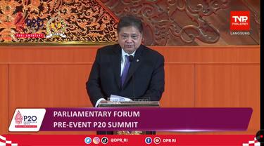 Menteri Koordinator Bidang Perekonomian Airlangga Hartarto dalam sambutannya di acara Parliamentary Forum in the Context of the G20 Parliamentary Speaker’s Summit (P20), Rabu (5/10/2022).