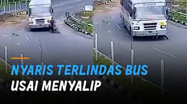 Pemotor tampak berusaha menyalip di tikungan, yang mana membahayakan pengguna jalan.