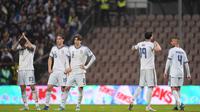 Sebelumnya, pada putaran final Piala Dunia 2018 dan 2022, Gli Azzurri gagal tampil. Tampak dalam foto, ekspresi pemain Timnas Italia setelah kalah dalam pertandingan final play-off kualifikasi Piala Dunia 2026 melawan Bosnia dan Herzegovina di Stadion Bilino Polje, Zenica, Selasa 31 Maret 2026 waktu setempat atau Rabu 1 April 2026 dini hari WIB. (Fabio Ferrari/LaPresse via AP)