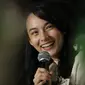 Pemain film 3 Srikandi, Chelsea Islan saat  jumpa pres peluncuran Trailer film 3 srikandi di kawasan Plaza Indonesia, Jakarta, beberapa waktu lalu Film 3 Srikandi diambil dari kisah nyata para atlet panahan wanita Indonesia. (Liputan6.com/Herman Zakharia)