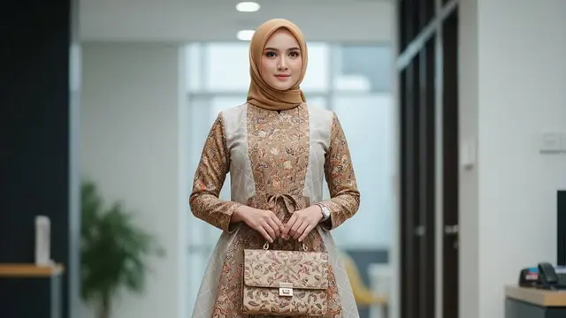 Gamis Batik Kombinasi Tile Polos