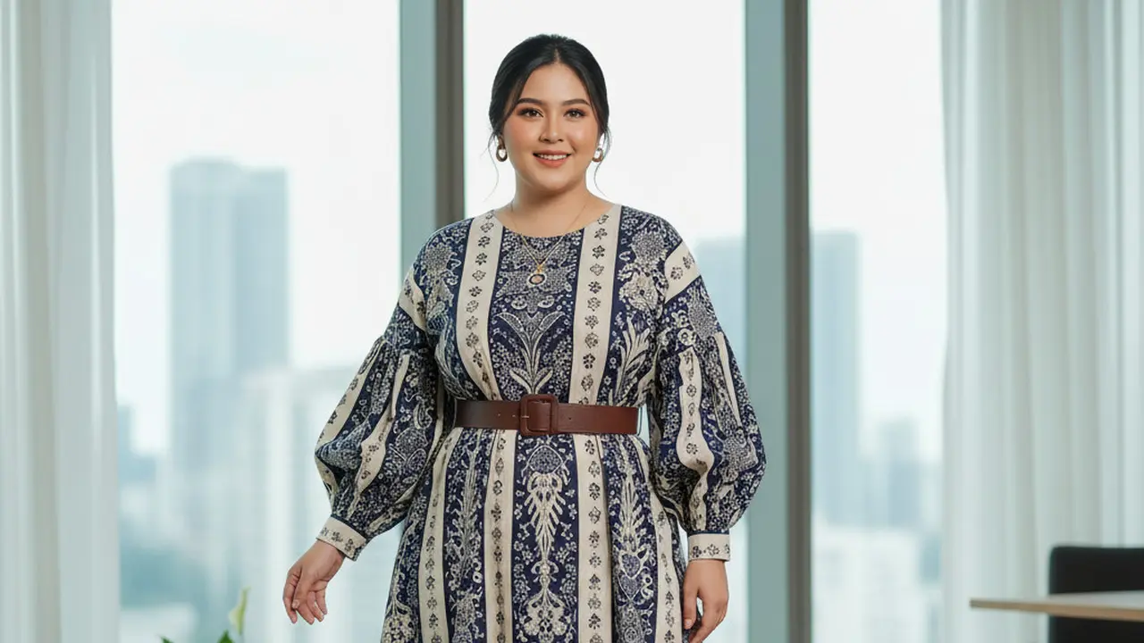 Model Dress Batik Lengan Bishop untuk Plus Size
