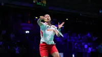 Aksi tunggal putri Indonesia, Putri Kusuma Wardani, pada pertandingan melawan Australia pada Piala Uber 2026 di Forum Horsens, Denmark, Senin (27/4/2026) dini hari WIB. (PBSI)