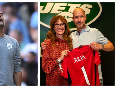 Aktris Hollywood, Julia Roberts kedapatan mengunjungi skuad Manchester United saat tur pramusim mereka di Amerika Serikat. Ia terlihat mendapatkan jersey kandang baru MU yang bertuliskan namanya. Selain itu, Julia juga berfoto bersama pelatih Erik ten Hag serta beberapa pemain, seperti Casemiro hingga Marcus Rashford. Seperti diketahui, pemeran Vivian Ward dalam film Pretty Woman tersebut merupakan salah satu idola dari pelatih Manchester City, Pep Guardiola. Hal itu sempat diungkapkan oleh Guardiola pada 2016 setelah The Cityzens gagal menjuarai Liga Champions. Tak berhenti di situ, pelatih berkebangsaan Spanyol tersebut juga sempat dibuat patah hati setelah idolanya lebih memilih mengunjungi Manchester United ketimbang timnya di tahun yang sama. (Foto Kolase: AFP/Oli Scarff dan Twitter/@ManUtd)