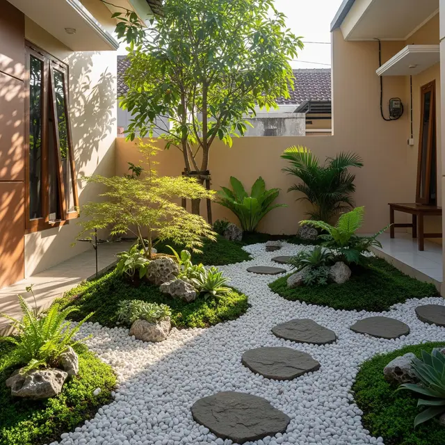 6 Taman Kering dengan Batu Koral Putih, Halaman Rumah Minimalis