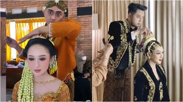 Potret pengantin wanita yang dirias oleh calon suaminya sendiri. (Sumber: TikTok/palupi_huniarta/gelemotret)
