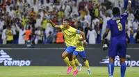 Pemain Al Nassr, Cristiano Ronaldo, melakukan selebrasi setelah mencetak gol ke gawang US Monastir pada laga kedua Grup C Liga Champions Arab 2023 di King Fahd Stadium, Taif, Selasa (1/8/2023). (twitter/al nassr)