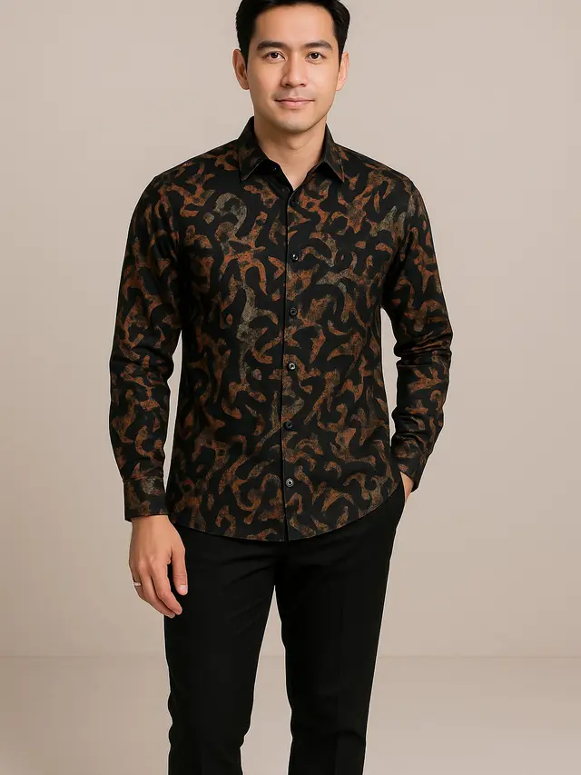 Model Baju Batik Pria Kombinasi Hitam/Ilustrasi oleh AI