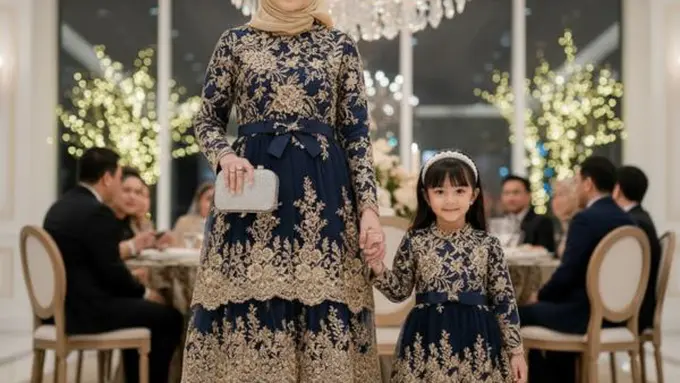 Gamis brokat terbaru untuk ibu dan anak tahun 2025/ Ilustrasi Gemini AI