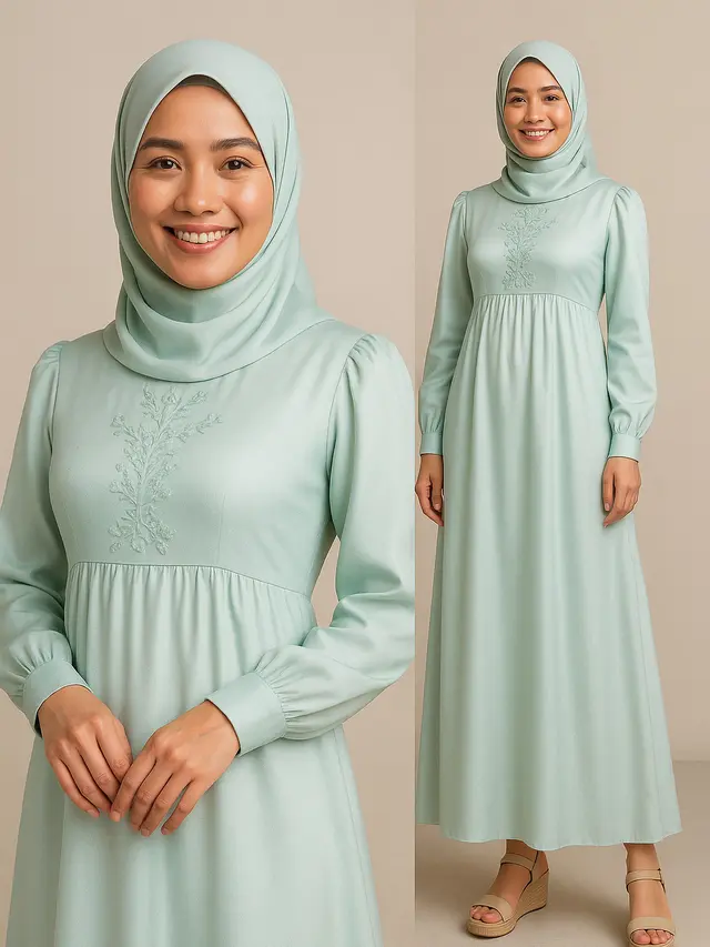 Pilihan Gamis Warna Putih & Pastel yang Lagi Tren untuk Maulid Nabi 2025/ Ilustrasi AI