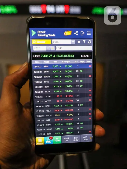 Indeks Harga Saham Gabungan (IHSG) ditutup menguat 39,30 poin atau 0,53% ke level 7.421,207 pada akhir perdagangan. (Liputan6.com/Angga Yuniar)