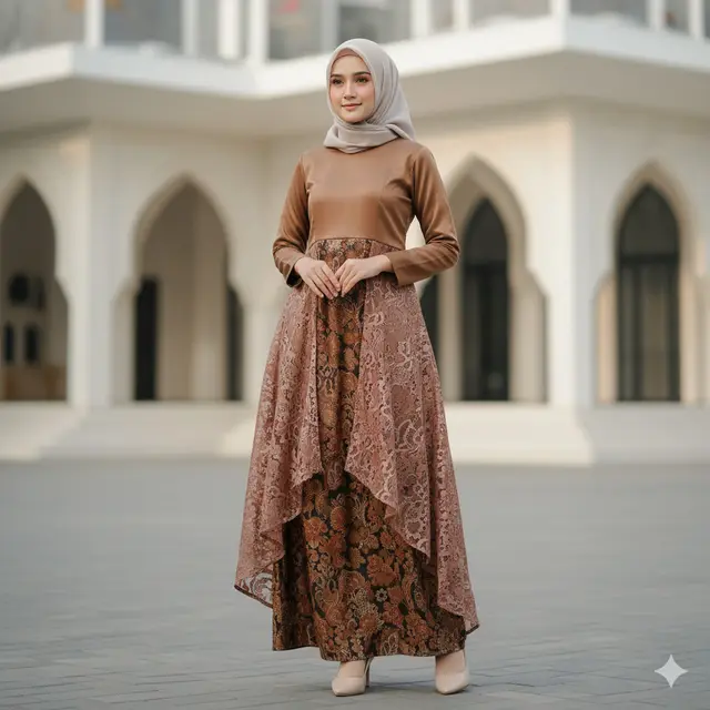 Model Baju Batik Syar’i Sutra Kombinasi Brokat