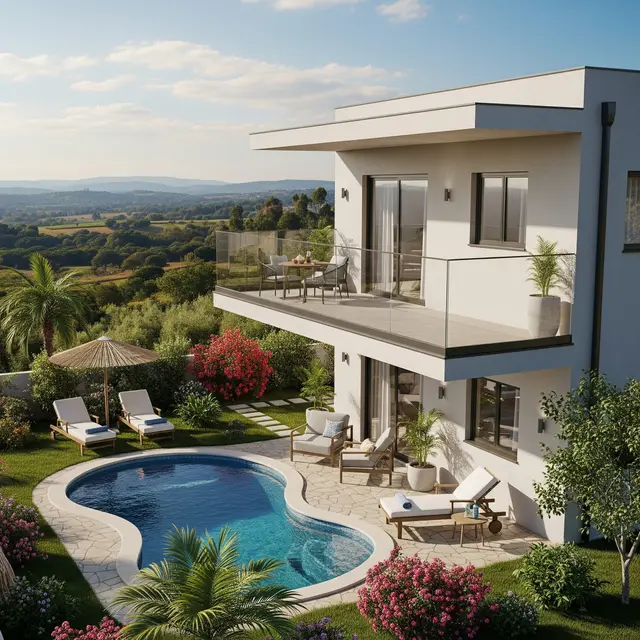 Model Rumah Kecil Tapi Mewah dengan Taman Bernuansa Resort (Image by Gemini AI)