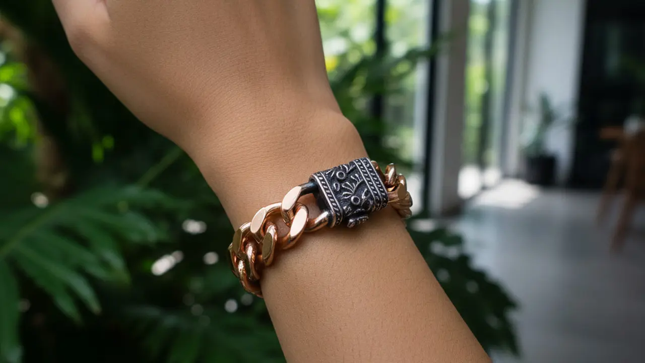 Gelang Emas Model Cuban Link Kombinasi Perak