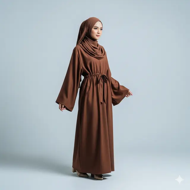 Model Gamis Coklat Earthy Tone Trend Modest Fashion 2025. Gemini