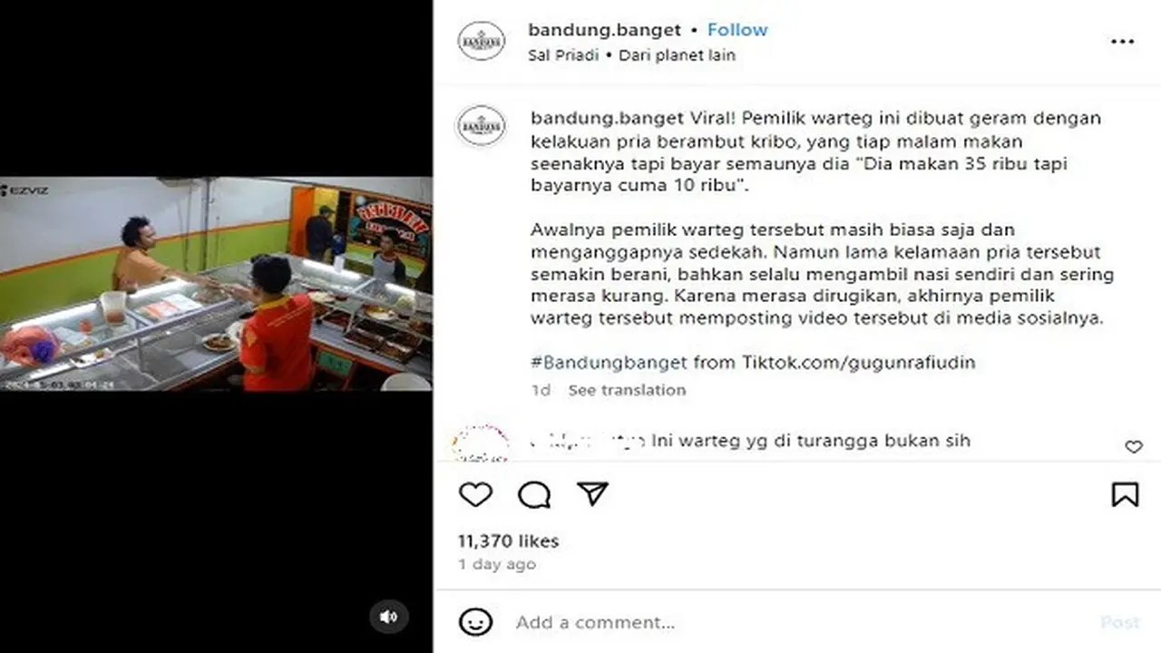AK (31) terpaksa berurusan dengan kepolisian lantaran aksinya yang makan elit bayar sulit alias tak membayar penuh tagihan makanan di sebuah warteg viral di media sosial. AK ditangkap di kawasan Kebon Melati, Tanah Abang, Jakarta Pusat. (Instagram @bandun