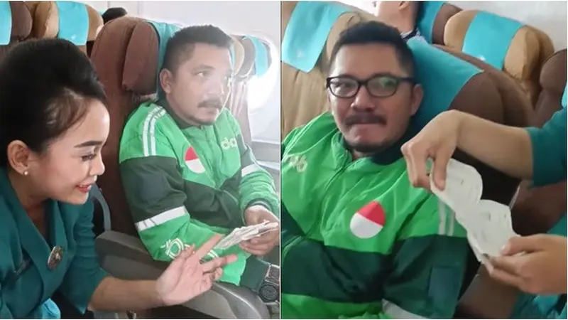 Viral Driver Ojol Naik Pesawat Ngaku Dapat Orderan Luar Kota, Bikin Pramugari Heran