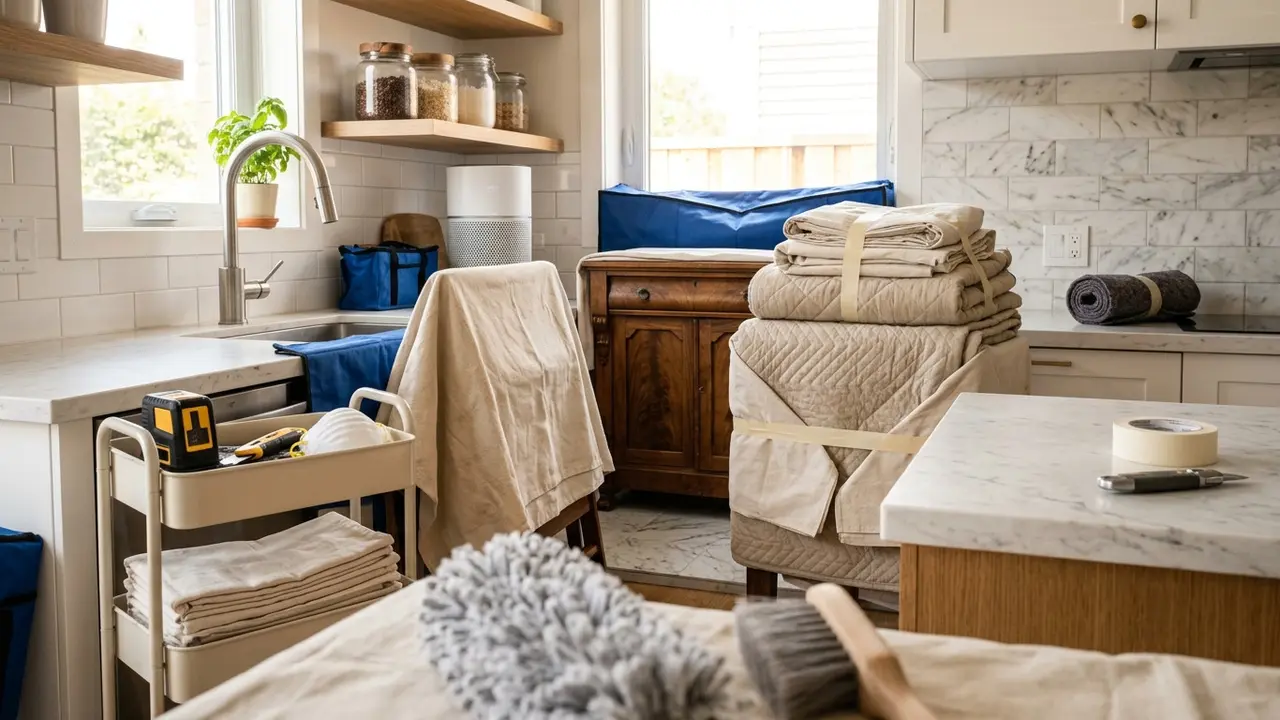 Melindungi Furnitur dari Debu Saat Renovasi Ruangan (AI Generated)