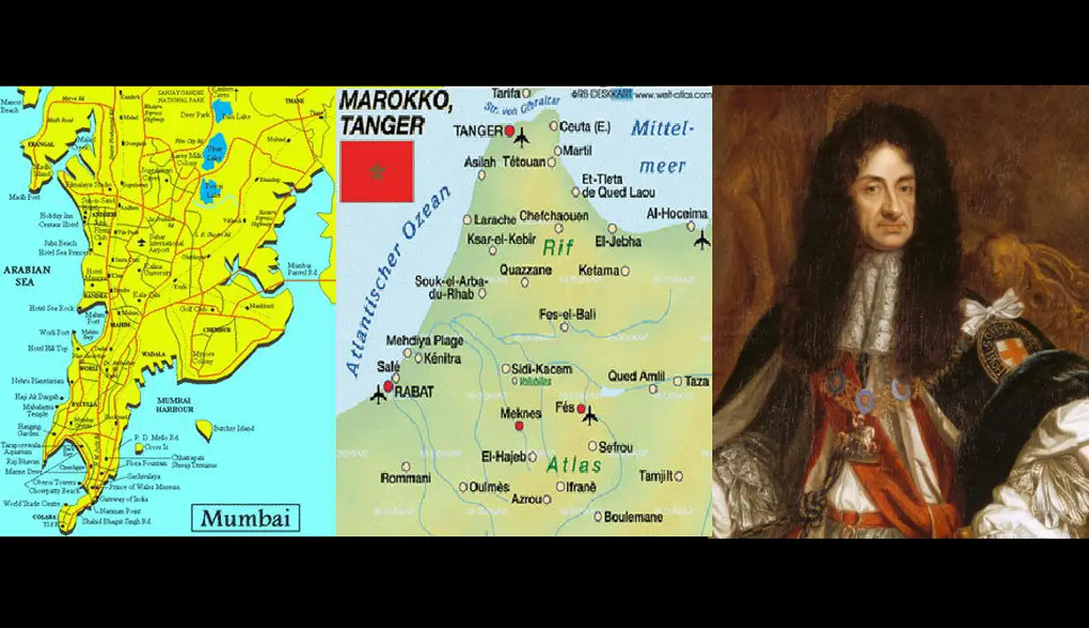 Queen Luisa membuka negosiasi dengan Inggris untuk bersekutu. Federasi itu diikat dengan pernikahan Charles II dari Inggris dan Catherine dari Braganza. Hadiah pernikahan mereka berupa dua kota jajahan Portugal, yaitu Tangier dan Bombay (Istimewa)