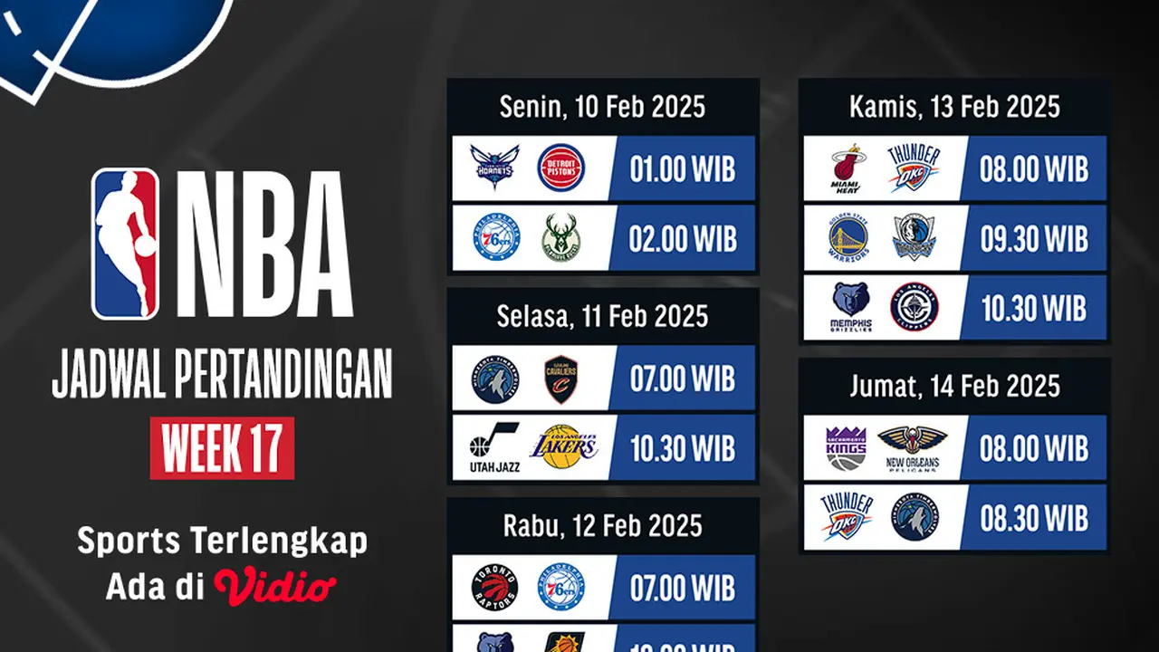 Jadwal Live Streaming NBA Season 2024/25 Week 17 di Vidio