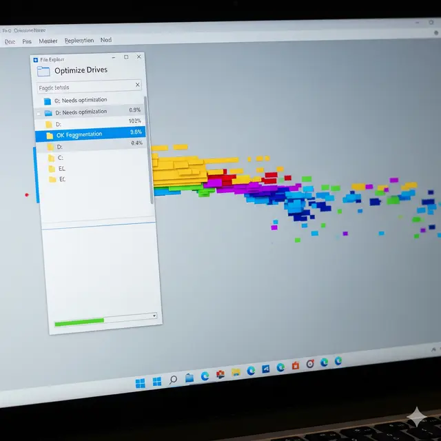 Cara mengatasi laptop lemot dengan defragmentasi hard drive (Foto: Gemini)