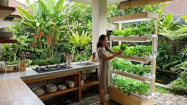 Dapur Terbuka dengan Kebun Sayur Mini (AI Generated)