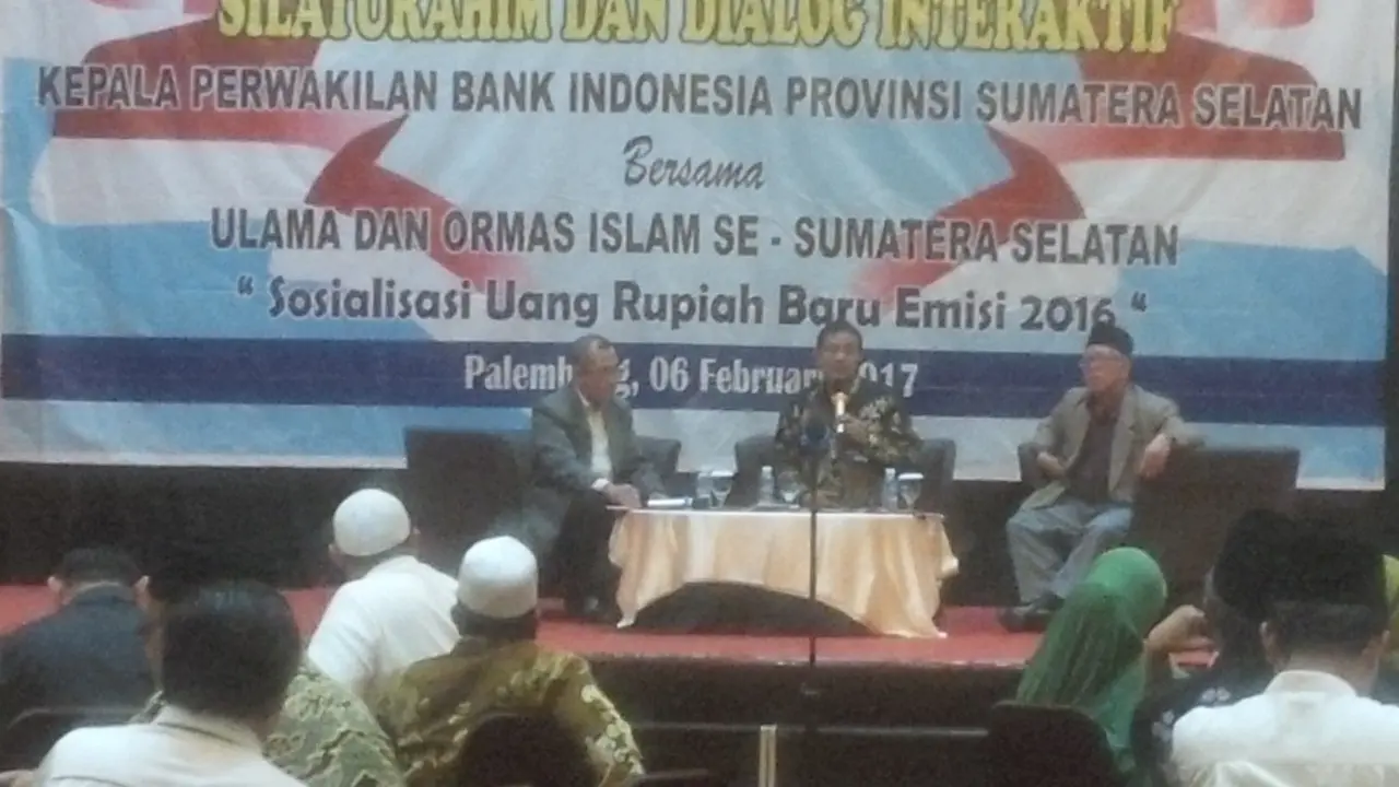 Bank Indonesia melakukan sosialisasi uang rupiah baru kepada para ulama dan organisasi masyarakat (ormas) Islam se-Sumsel (Liputan6.com/Nefri Inge)