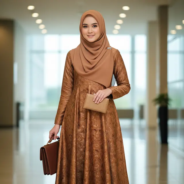 Inspirasi Gamis Brokat Warna Muted untuk Kantor & Acara Resmi (Image by Gemini AI)