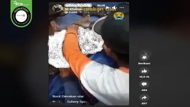 Gambar Tangkapan Layar Video yang Diklaim Seorang Bocah Dimakan Ular (sumber: Facebook).