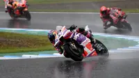 Jorge Martin ketika finis pertama balapan MotoGP Jepang di Sirkuit Motegi hari Minggu (01/10/2023). (Toshifumi KITAMURA / AFP)
