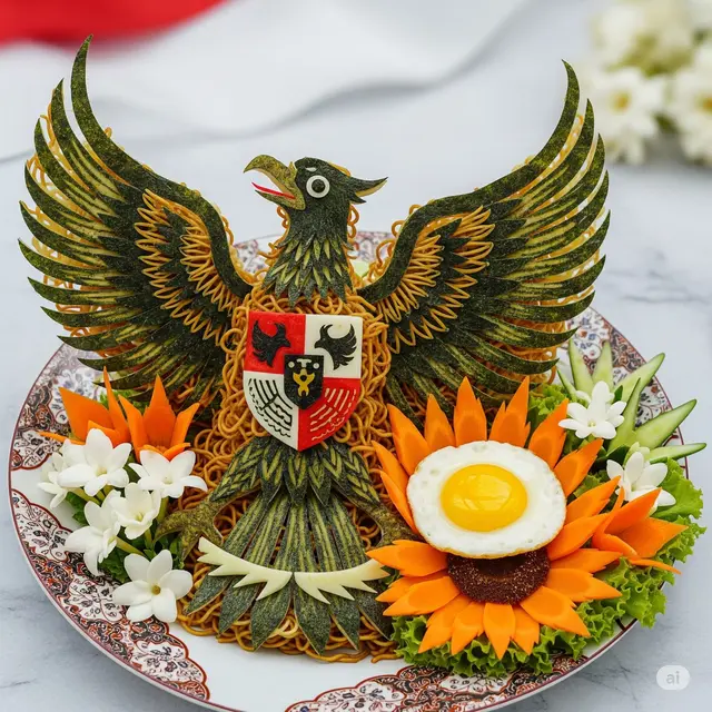 Inspirasi Kreatif Lomba Menghias Mie Goreng 17 Agustus untuk Semarakkan HUT RI 80. Foto: Gemini