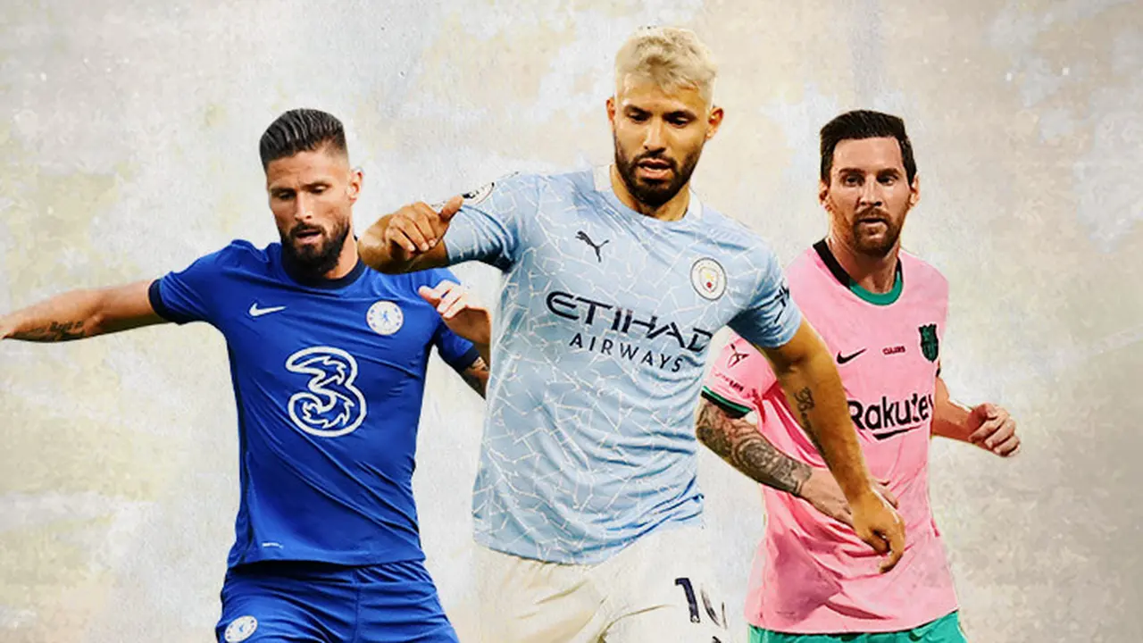 Ilustrasi - Olivier Giroud, Sergio Aguero, Lionel Messi