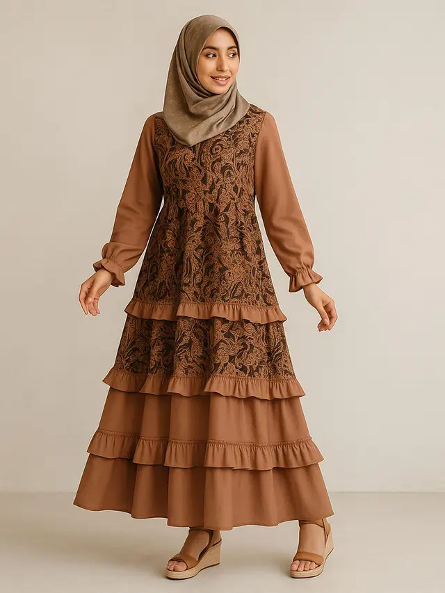 Model Gamis Terbaru Kombinasi Batik 2025/Ilustrasi gambar oleh AI