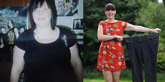 Elaine dulu (kiri) dan setelah diet (kanan) | (c) Hemedia
