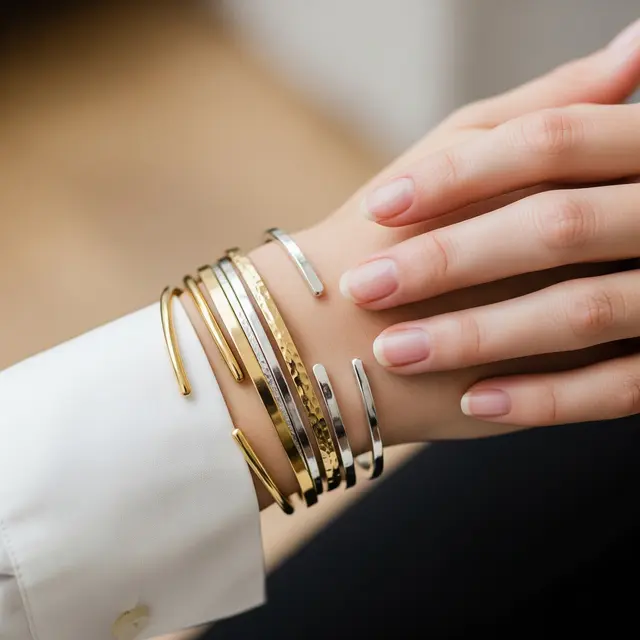 Model Gelang Stacking Mix Metal Emas dan Perak