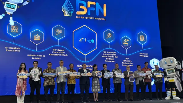 Ketua Umum Asosiasi Fintech Indonesia (AFTECH) Pandu Sjahrir  resmi membuka Bulan Fintech Nasional (BFN) 2025, Selasa (11/11/2025). (Tira/Liputan6.com)