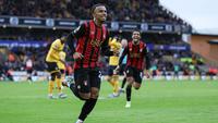 Striker muda Bournemouth, Eli Junior Kroupi, merayakan golnya ke gawang Wolverhampton Wanderers di lanjutan Premier League pada 31 Januari 2026. (Darren Staples / AFP)