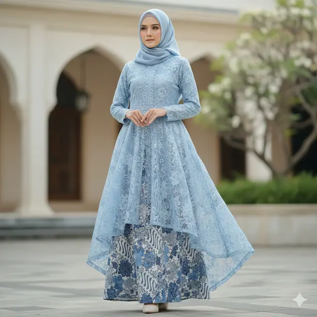 7 Tren Model Gamis Batik Brokat Baby Blue Terbaru untuk Lebaran 2026, Tampilan Anggun dan Mewah