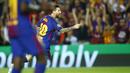 Bintang Barcelona, Lionel Messi mengoleksi dua gol saat timnya menang atas Juventus pada laga Grup D Liga Champions di Camp Nou stadium, Barcelona, (12/9/2017). Barcelona menang 3-0. (AP/Manu Fernandez)