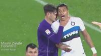 Video pelanggaran Mauro Zarate striker Fiorentina yang mencekik pemain Inter Milan di ganjar kartu merah oleh wasit.