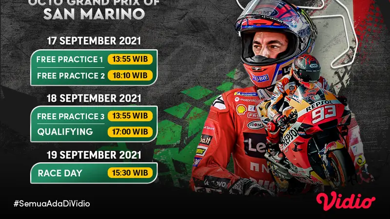 Jadwal dan Link Live Streaming MotoGP San Marino 2021 di Vidio, 17 Hingga 19 September 2021