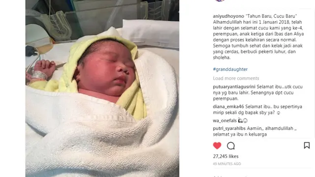 Tahun Baru, Ani Yudhoyono Dapat Cucu Baru