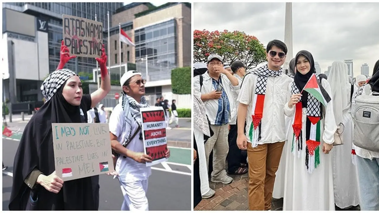 Potret 6 Pasangan Artis Ikut Aksi Bela Palestina di Monas, Kompak Pakai Atribut