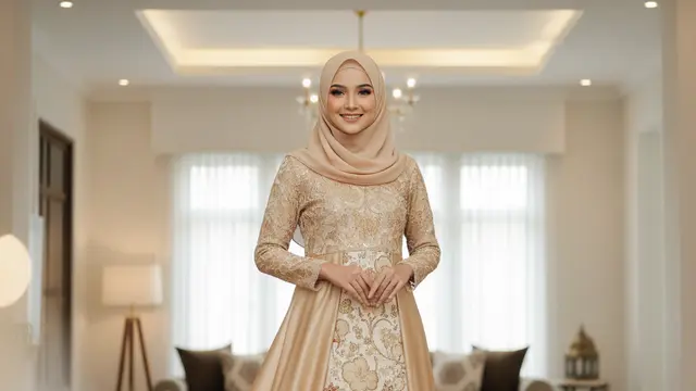 Gamis Brokat Batik Layered Abaya Champagne