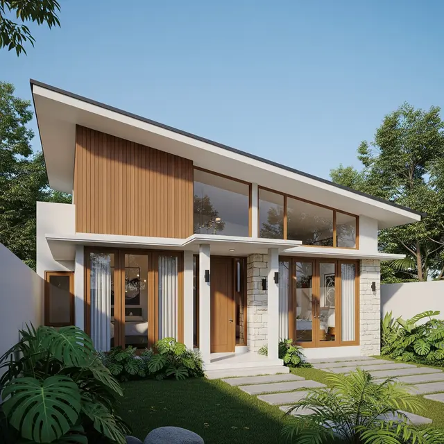 Inspirasi Rumah 1 Lantai dengan Atap Miring Satu Sisi