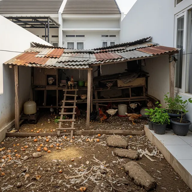 Kesalahan Menata Kandang Ayam yang Membuat Halaman Cepat Bau (AI Generated)